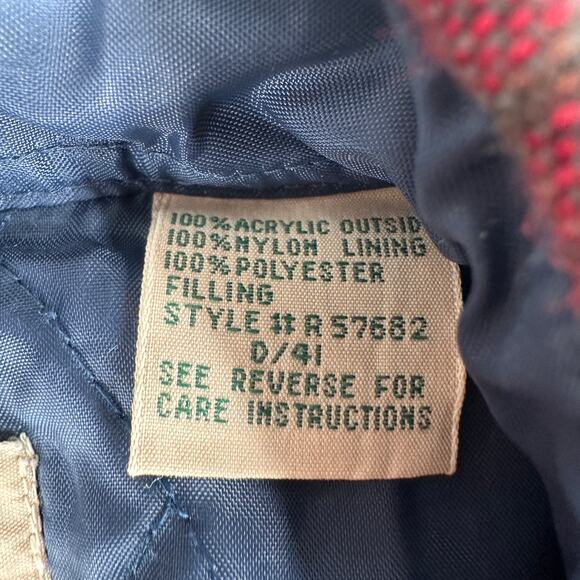 Vintage 90s Red Flannel Quilted Lined Work Jacket Oakton Sears Large Men's - Picture 5 of 8